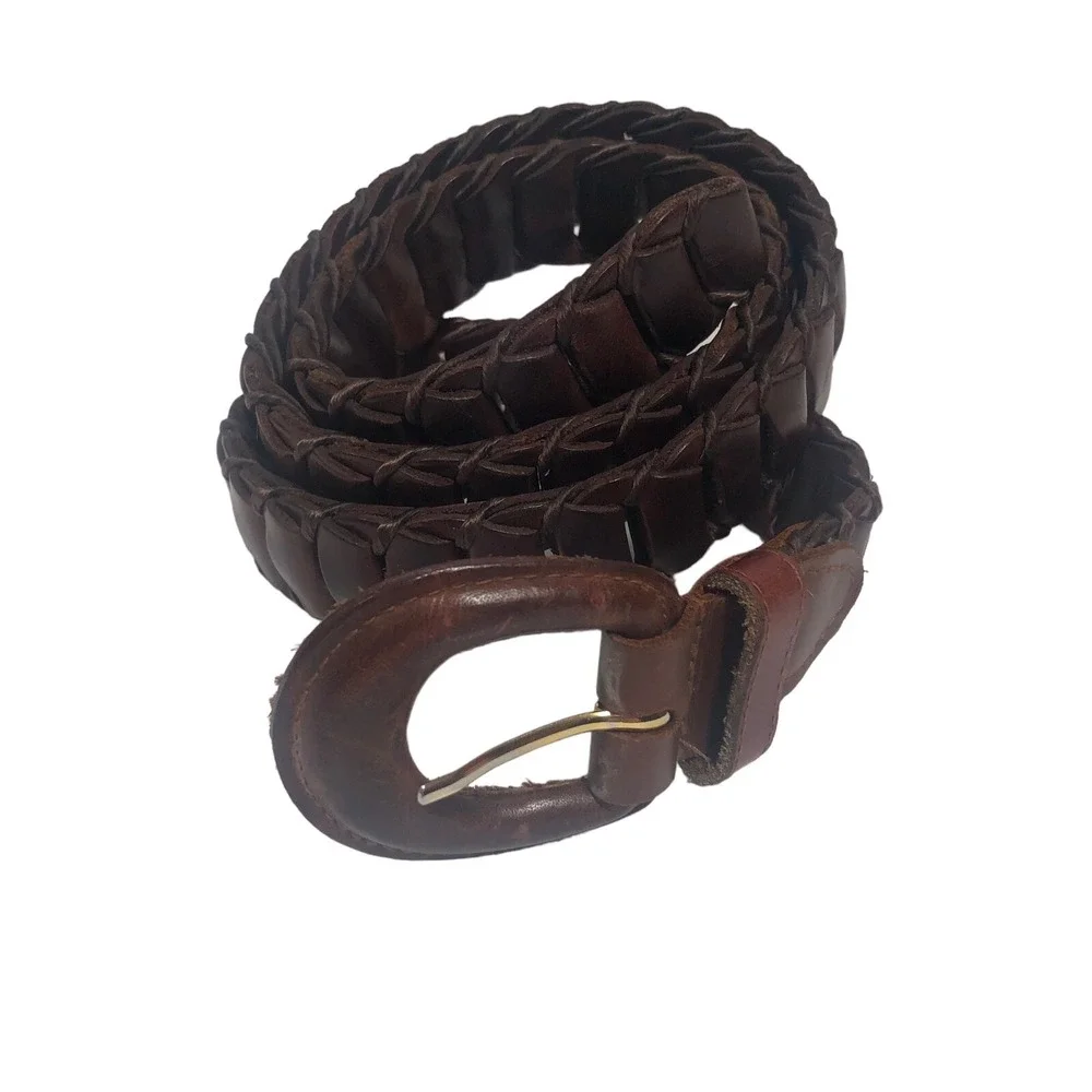 Braided Belt Womens Small Medium Dark Brown Soft Clasped Leather Boho Y2k‎